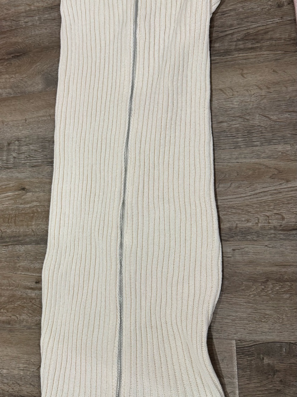 Zara Cream Ribbed Midi Skirt with zipper